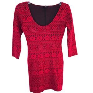 Womens misses dress size S small red 4 6  long sleeves Forever 21 knee